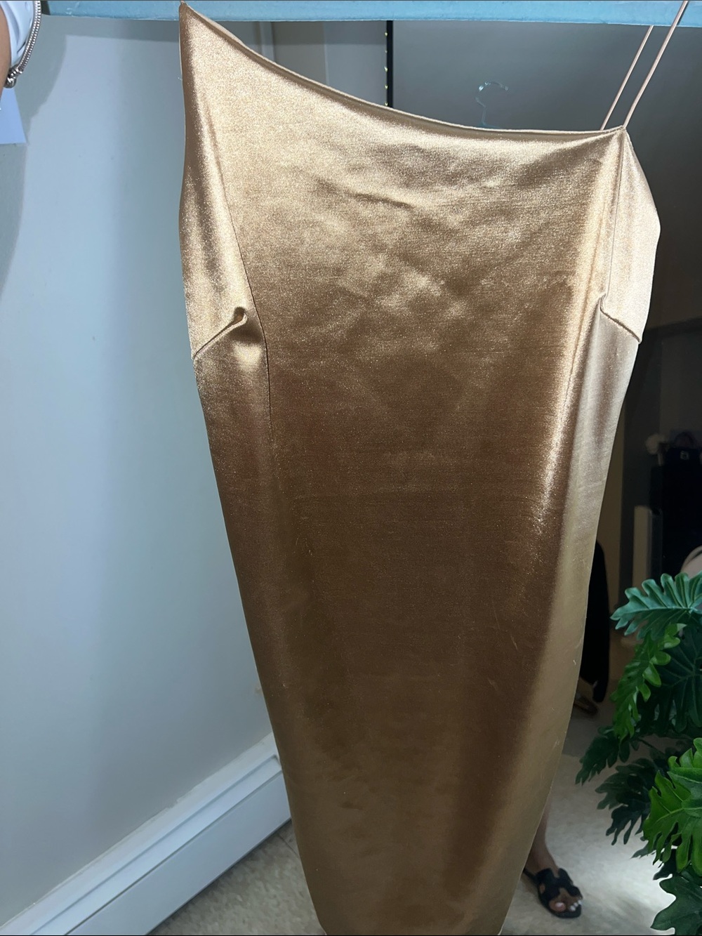 Fashion Nova Metallic Bronze Slip Midi Skirt